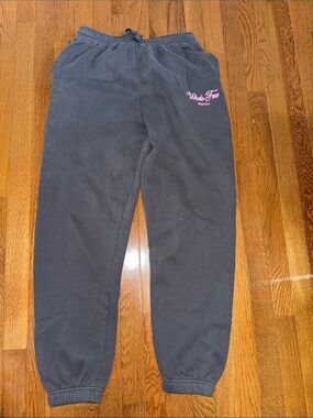 White Fox Boutique Black Sweatpants with Pink Script Logo
